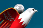 3d product modelling of a red eagle with football on its shoulder