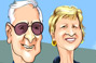 Cartoon illustration of an old couple travelling