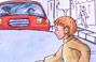 Educational illustration of a kid crossing the road