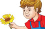A boy holding flower in educational illustration