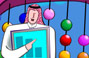 Educational illustration of an Arab showing statistics and graphs